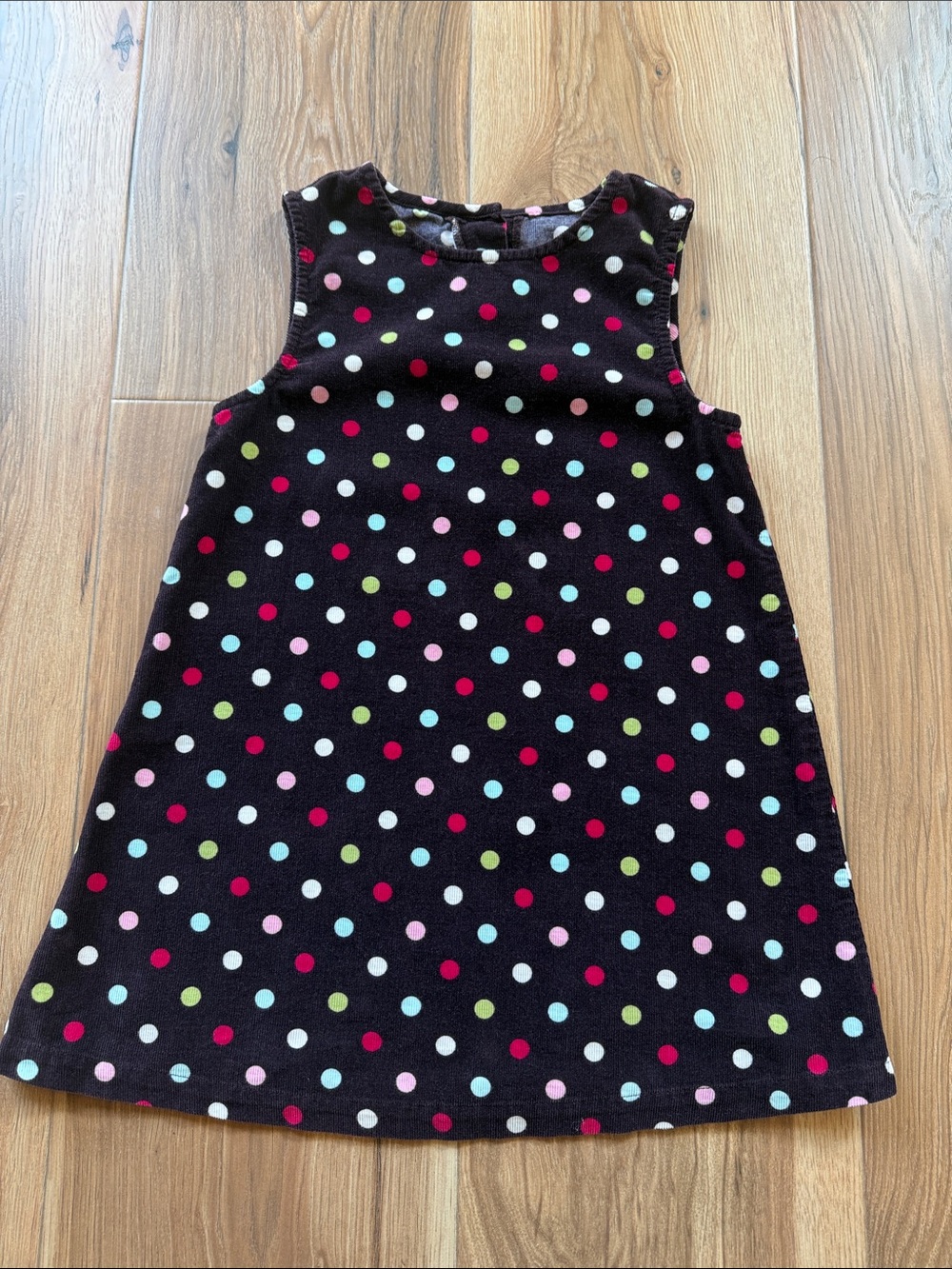 Crazy 8 Brown Sleeveless Corduroy Jumper Dress with Colorful Polka Dots size 4